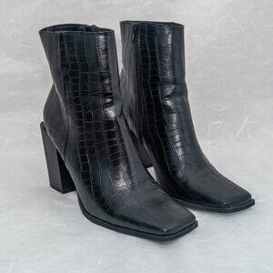 ASOS Black Heeled Boots with Croc Texture